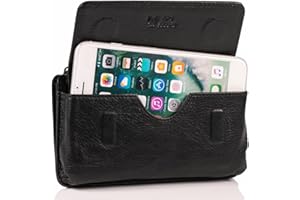 MATADOR 2in1 Echtleder Handy Gürteltasche mit Reißverschlussfach #Brisbane, mit edler Geschenkbox und RFID Schutz, Elegante Handytasche Leder für Smartphone bis 6,9 Zoll in Schwarz Nappa