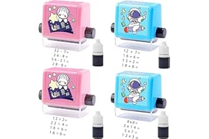 JOKILY 4 sztuki roller cyfrowy stempel do nauki z 4 atramentami, dodawanie, odejmowanie, mnożenie, podział, stempel z napisem Within 100, wielokrotnego użytku matematyka edukacyjna do praktyki matematycznej