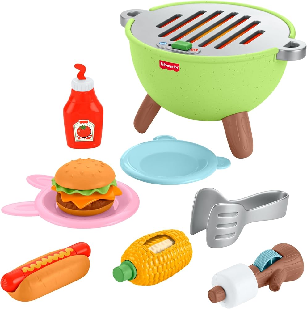 Fisher-Price Kamp Zamanı Barbekü Seti, okul öncesi çağdaki 2 yaş ve üzeri çocuklar için yiyecek temalı oyun seti ve 14 parça, JLB82