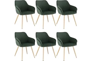 Lestarain Esszimmerstühle 6er Set, Küchenstühle Wohnzimmerstühle Sitzfläche Aus Samt Polsterstuhl Mit Armlehne Metallbeine Polstersessel Stuhl Für Esszimmer Wohnzimmer Küche Dunkelgrün