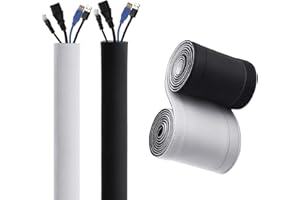 ON1SHELF Osłona do zarządzania kablami o szerokości 10 cm, elastyczna neoprenowa rurka do biurka TV, komputera, osłona przewodu, osłona drutu, czarno-biała dwustronna (średnica wewnętrzna ∅ 2,5 cm) (3,5 m)