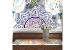 SINEKONG Obrazy na okno, pryzmat, naklejka na okno, motyw mandali, łapacz słońca, kwiaty, tęcza, ochrona przed ptakami, naklejka antykolizyjna, łapacz słońca do drzwi przesuwnych, szkła okiennego