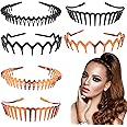6 Pcs Tooth Headband for Women Girls, Plastic Hair Bands Wavy Hair Comb Headband Hard Hairbands for Hair Styling, 3 Styles(Black/Brown)