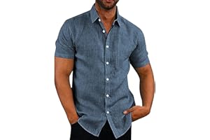COOFANDY Men's Shirts Short Sleeve Casual Linen Shirt Dress Shirts with Front Pocket Button Down Summer Beach Shirt Regular Fit
