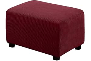 BXFUL Copri Pouf Elasticizzato rttangolare, Lavabile Jacquard Copri Ottomano (X-Large, Vino Rosso)