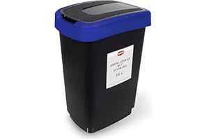 Hastic Mülleimer mit Schwingdeckel 50L - Mülleimer mit Deckel - Mülleimer Schwingdeckel - Schwingdeckeleimer - Mülleimer Plastik (Schwarz-Blau, 50L)