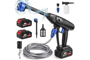 SWBSLL Hidrolimpiadora a Bateria, 48V 26Bar Hidrolimpiadora de Alta Presion Portátil, Lavadora a Presión Inalámbrica con 2 Baterías de 12000mAh, Boquilla 6 en 1, Limpiadoras a Presión para Jardín, Autos