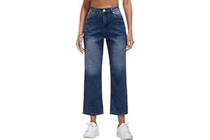 Vetinee Jeans da donna a vita alta, gamba larga, stretch, pantaloni jeans