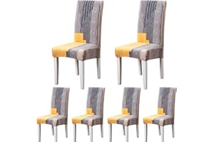 ARNTY Coprisedie con Schienale 6 Pezzi/4 Pezzi,Coprisedia Elasticizzato,Universale Lavabile Coprisedia Elastico con Schienale per Sala da Pranzo,Hotel,Ristorante (Grigio&Arancio, 6 Pezzi)