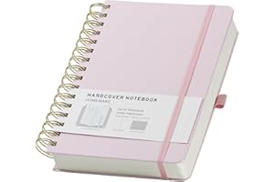 Cahier A5,Cahier Spirale a5,Carnet de notes,Bloc Note,Carnet Spirale,Ligné,HOMEMARS, 240 Pages, 100 g/m², 14,8 x 21 cm, Rose, Couverture en cuir, Bloc-notes pour femmes, Hommes, Travail, Bureau