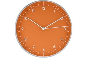 LUUK LIFESTYLE Orologio da parete al quarzo con meccanismo silenzioso, design semplice, per ufficio, cucina, bagno, regalo per trasloco, 24 cm in arancione e argento