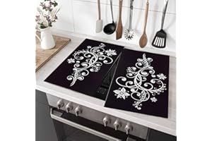 MTS Set of 2 Glass Chopping Boards - Floral Swirl Design - Non-Slip Feet, Compatible with All Hob Types, Heat Resistant – Beautiful Hob Covers, Glass Worktop Savers for Kitchen