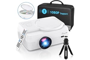 DXYIITOO Full HD Bluetooth Projector Built in DVD Player, 8500LM 1080P Supported, Portable Mini DVD Projector for Outdoor Movies, 250" Home Theater, Compatible with iOS/Android/TV Stick/PS4/HDMI/USB/TF Card