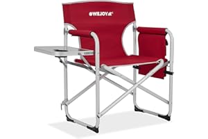 #WEJOY Sedia Regista Alluminio Grande Imbottita Ergonomico Sedia Campeggio Pieghevole Leggera Carico 120KG Sedia da Regista Mare Spiaggia con Tavolino Rosso