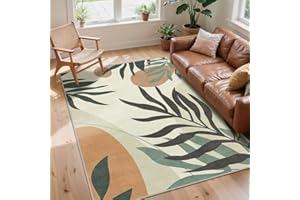 GENIMO Waschbarer Innen & Outdoor Teppich Blumenmuster, Wetterfest & Weich, Boho Stil Carpet, Für Terrasse, Balkon, Wohnzimmer & Schlafzimmer, Tropisches Blättergrün, 180cm×270cm