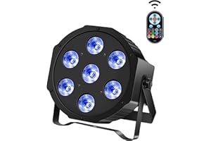 DELIBANG Faro a Par LED RGBW, 7 LED Luce da Palcoscenico DMX512 con Telecomando e Attivazione del Suono, Luce da Discoteca Per Disco DJ Festa Bar Halloween Natale