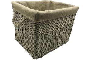 JVL Antiques Wash Canvas Lined Rectangle Log Basket with Rope Handles, 42 x 50 x 38 cm