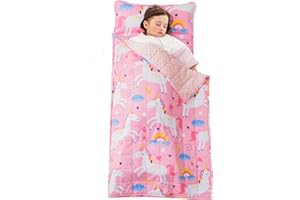 ‎SIVIO Sivio Schlafsack Kinder mit Gewichtsdecke 1,3 kg und Kissen Abnehmbar, Kinder Schlafsack für Kleinkinder Jungen und Mädchen, Ideal für Kindertagesstätte, Kindergarten, Rosa Einhorn, 130 x 50 cm