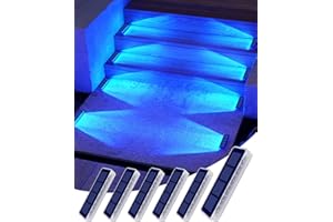 DetarZinLED Luz Solar Exterior Jardin, 6 uds Azul Luces Exterior Solar Luz LED Escaleras, IP68 Impermeable Luces Solares Exteriores para Escaleras, Jardin, Patios, Terraza, Valla, Deck, Camino
