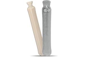 TOPSPITGO 2L Lange Wärmflasche mit weichem Bezug, Schlauch-Wärmflasche für Nacken und Schulter, 72 x 12cm groß, kinder baby schwanger wärmflaschen (Grau)