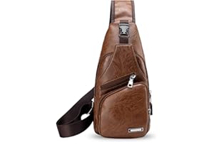 FANDARE Sac de Poitrine Sling Bag Sacoche pour Homme Sac d'Epaule Sacoche avec USB Sac Bandoulière pour Affaires Cyclisme Équitation Voyage Grande Capacité Imperméable Imperméable PU