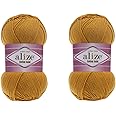 Alize Cotton Gold Yarn 55% Cotton 45% Acrylic Yarn Crochet Hand Knitting Art Lot of 2 Skeins 200gr 722yds (2-Mustard)