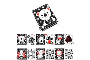 UEHENUE Jeux Bébé Livre Bébé, Livre Noir et Blanc Bébé, Livres D'éveil Sensoriel Bébé, Montessori Bébé Eveil 0-6-12 Mois, Lavable, Pliable, Cadeau Pour Les Nouveau-nés et la Nouvelle Maman