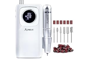 AGARELE Eelectric Nail Files 45000RPM, Professional Nail Drill Machine for Acrylic and Gel Nails, Adjustable E File with 6pcs Nail Bits Rechargeable Manicure Pedicure Kit Gifts for Salon Home (White)