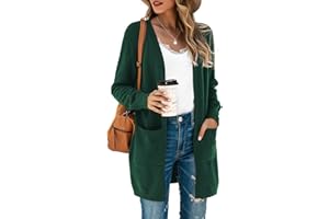 TASAMO Womens Cardigans Open Front with Pockets Side Split Draped Casual Knit Sweaters