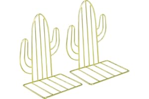 MOONSING Sujetalibros de Metal, Cactus Sujeta Libros Tapón Antideslizante Soporte Hierro Sujetalibros para Organizar Libros Revistas para Escritorio, Oficina, Decoración del Hogar 2 PCS (Oro)