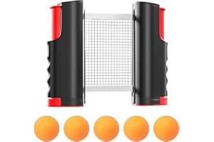 VOSSOT Ausziehbares Tragbares Tischtennisnetz,Tischtennis Netze mit 5 Tischtennisbällen,Table Tennis Net,Tragbar Ping Pong Ersatznetz für Anfänger und Fortgeschrittene,Outdoor & Indoor,Maximale Länge 165 cm