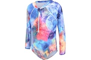 AISYEE Girls Long Sleeve Swimsuit Kids One Piece Beach Rash Vest Girls Swimming Costume Age 5-16 Years