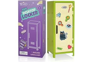 YOBRO Mini Iron Lockers, Girl Talk Locker with Lock,Small Safe Box for Money, Miniature Storage Locker for Desk Bedroom Home Office School, Little Gift for Girls, Metal (Yellow&Green)