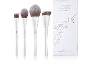 Jessup Brochas de Maquillaje Base, 4 Piezas Set de Brochas de Maquillaje, Pinceles Mawuillaje de Cara Para Corrector, Rubor, Contorno, Resaltador en Polvo, Blanco Perla T344
