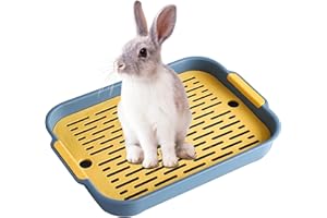 Hoquare Large Rabbit Litter Tray, Convenient Rabbit Litter Box with Grid, Potty Trainer Cage Pet Toilet, Small Animal Litter Box Toilet for Bunny, Guinea, Pig (Blue)