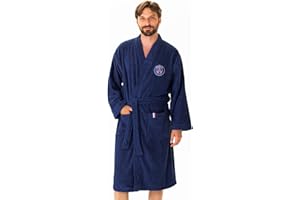 OMYDREAM PSG Peignoir homme avec poches Paris-Saint-Germain | 100% Coton | OEKO-TEX | Taille L | Bleu
