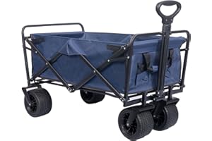 ‎REAKOO Bollerwagen Faltbar mit Extra Breite Reifen und Bremse, Verstellbarem Griff Faltbarer Bollerwagen Strand, Alle Gelände Klappbarer Bollerwagen mit Seitentasche Getränkehalter