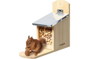 Navaris Comedero para Ardillas Exterior - Estación de alimentación de Madera de Pino con Techo abatible de Metal - Casa colgable para el jardín