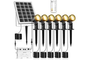 ‎MEIHUA MEIHUA Solar LED Strahler Solarlampen für Außen 6 Stück, Solar Gartenleuchte IP66 Wasserdichte mit Fernbedienung, 3Helligkeit 2 Dynamische Modi Einstellbar 2700K-6000K für Gärten Bäume Pfade