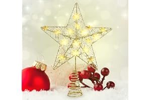 ‎ANSTORE Anstore Weihnachtsbaum Stern, Glitzer Weihnachtsbaumspitze Stern, Gold Schneeflocke Weihnachtsbaum Topper Stern mit 30 LED, Christbaumspitze Stern Weihnachtsschmuck, 30 cm - Blinkbare Lichter