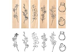 Sellos de Goma de Madera, Lychii 7 PCS Clásico Caucho Sello con Plantas naturales y etiqueta de etiqueta Patrones, Sellos montados para DIY, Diarios, Bullet Joural, Envoltura de Regalos, Scarpbooking