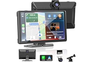 ACCFLY 9 Inch Wireless CarPlay for Apple Car Play & Android Auto, Car Play Screen with 4K Front Dash Cam, 1080P Rear Camera,GPS Navigation,Voice Control,Mirror Link, Bluetooth for Carplay-Supported Vehicles