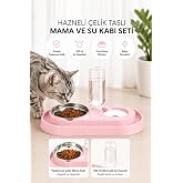 Miapet Hazneli Kedi-K&ouml;pek Mama Ve Su Kabı Seti 500ml Pembe