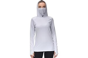 Bassdash Damska Koszulka z Kapturem UPF 50+, z Maską na Twarz, Otwory na Kciuki