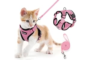 Dooradar Katzengeschirr Katzenleine mit Geschirr für Katzen, Verstellbares Katzengeschirr mit Leine Ausbruchsicher, Reflektierend Geschirr Set für Kleine Mittelgroße Katzen, XS, Rosa