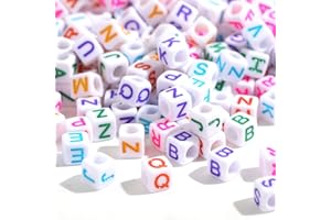 DAHI 1000 Pièces Perles de Lettre, Acrylique Alphabet Lettre A-Z Cube Perles, Blanc avec Colorées Lettre Perles,Mixte Colorées square letter beads (6 x 6 mm)