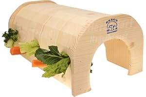 RESCH HEIMTIERBEDARF Resch Nr46 Tunnel d'alimentation en épicéa massif naturel avec 3 grandes entrées/sorties, un panneau perforé et des barres rondes pour insérer ou suspendre des collations / 38,5 x 18,4 x 23,2 cm (L x