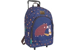 PERLETTI Ökologischer Kinderrucksack mit Rollen und Waldtieren - Kinder Trolley aus Recyceltem Kunststoff mit Rädern - Lässig Kindergarten Schulranzen Trolleytasche - 36x25x15 cm Eco