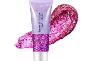 BoloShine Glitter Corpo Gel, Liquido Paillettes Cosmetic per Viso Unghie Occhi Labbra Capelli,Sirena Trucco Make up Kit, Bambini Donne Festival Musicali Halloween Feste Natale 50ML (Viola)