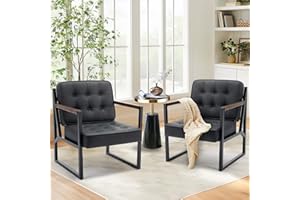 ‎COLAMY COLAMY Ohrensessel Sessel Wohnzimmer 2er Set, Leder Accent Chair, Mid Century Modern Kunstleder Empfangssessel mit Metallbeinen für Wohnzimmer Schlafzimmer Empfangsraum Wartezimmer, Schwarz